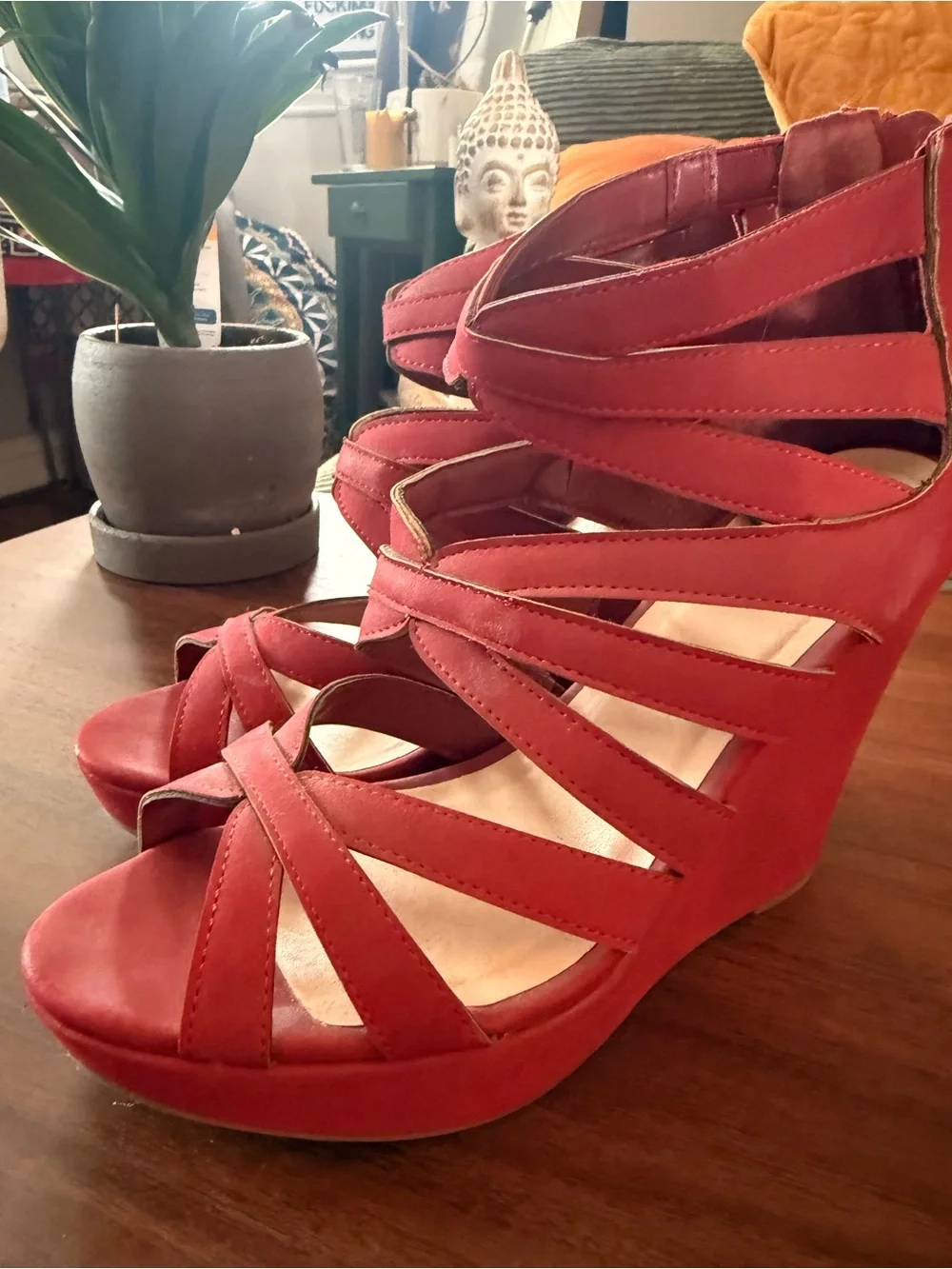 Jasmin by JKnoxville Red Cage Wedge Sandal